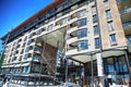 OSLO, NORWAY Ã¢â¬â AUGUST 17, 2016: People walking on modern district on street Stranden, Aker Brygge district with lux Royalty Free Stock Photo